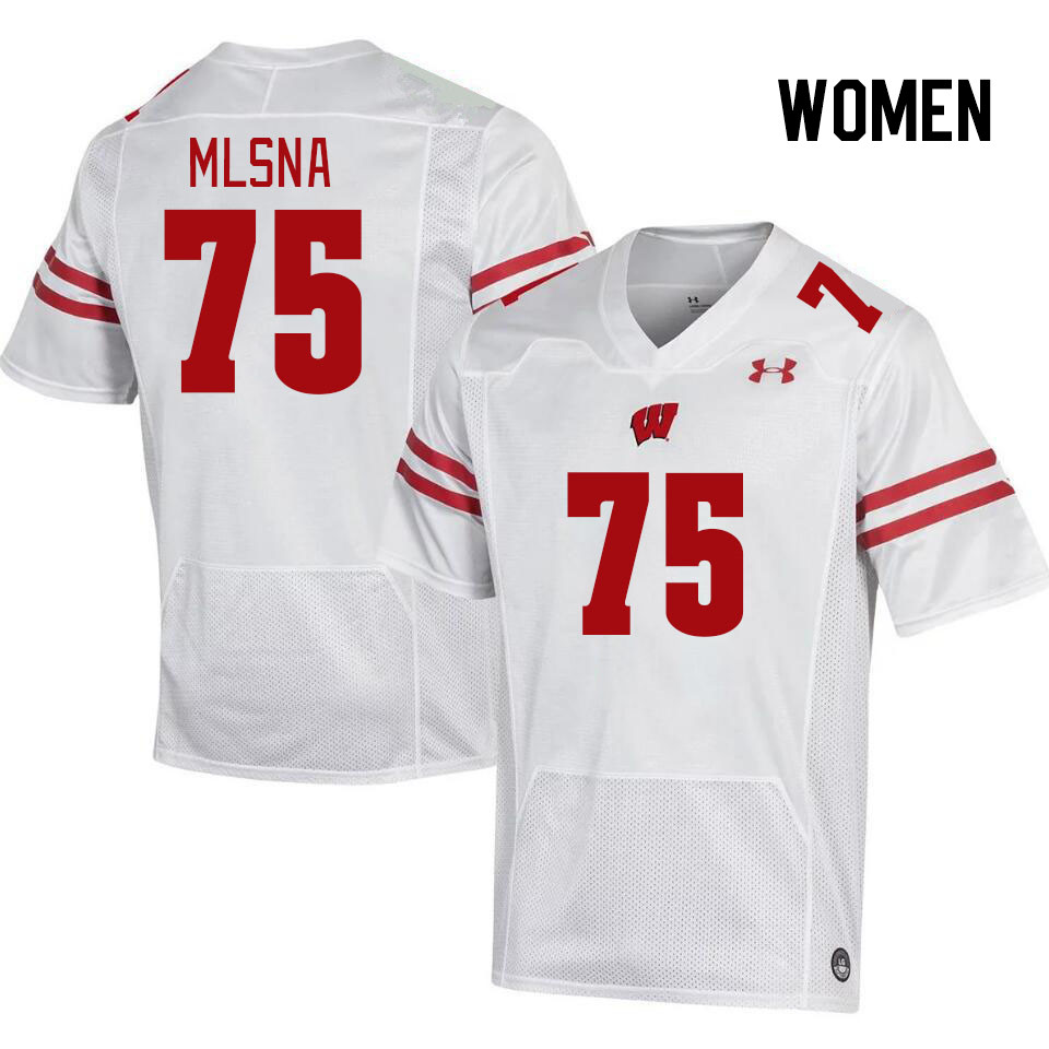 Women #75 Zack Mlsna Wisconsin Badgers College Football Jerseys Stitched Sale-White